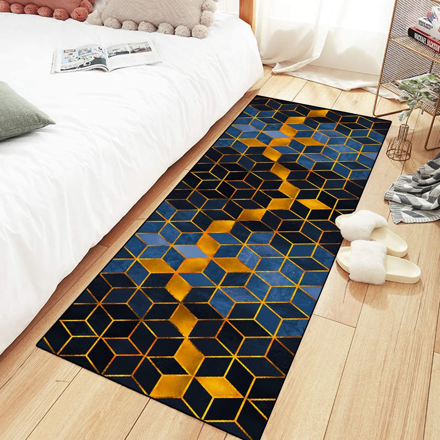 ZDYHMrj Tapijtloper voor gang, per meter, keuken, zwart, blauw, goud, lange loper, hal, antislip, 50 x 280 cm, keukenloper, tapijtloper, wasbaar, modern, slaapkamer, woonkamer, woonkamer