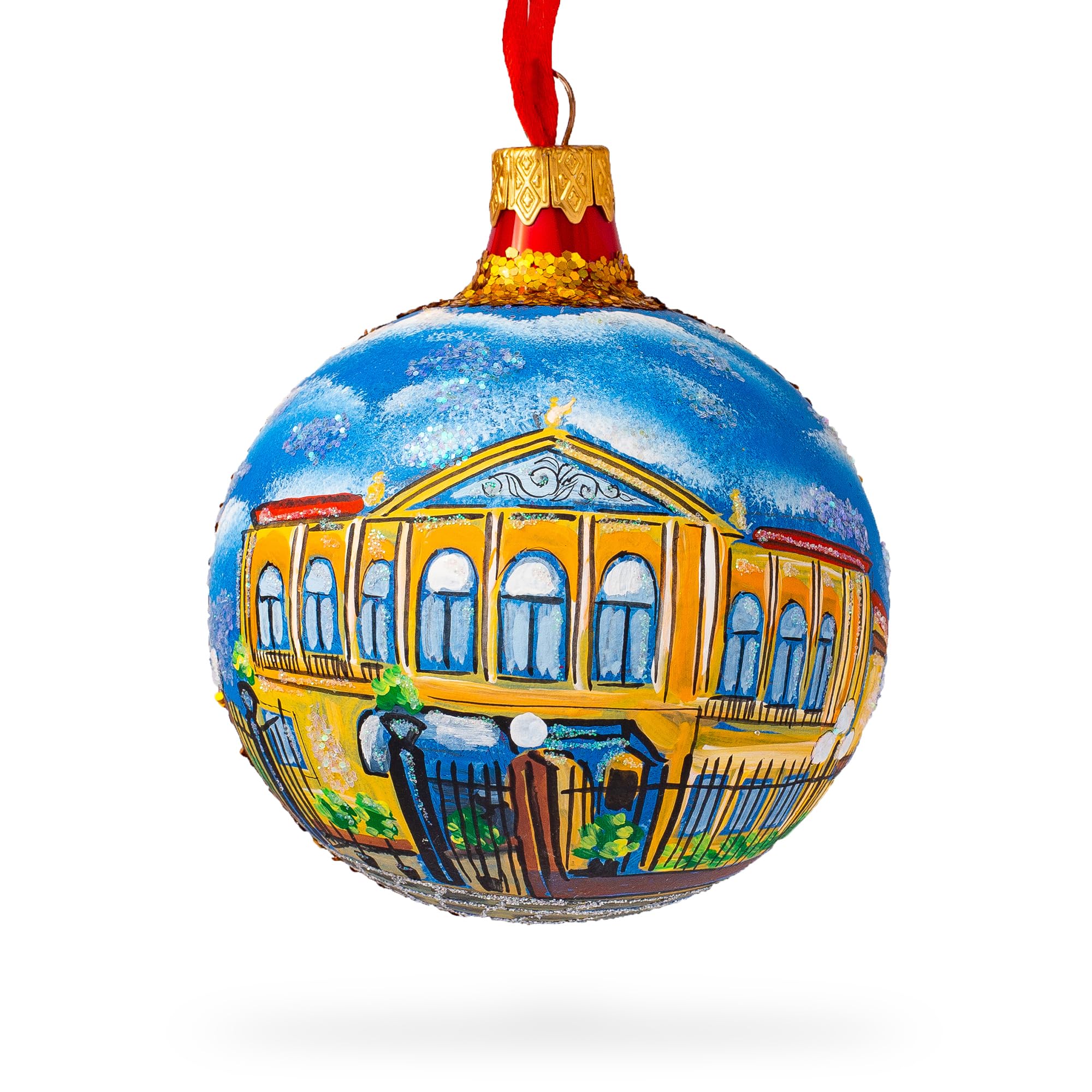 Boule de Noël en verre Théâtre National Costa Rica 8cm fait main