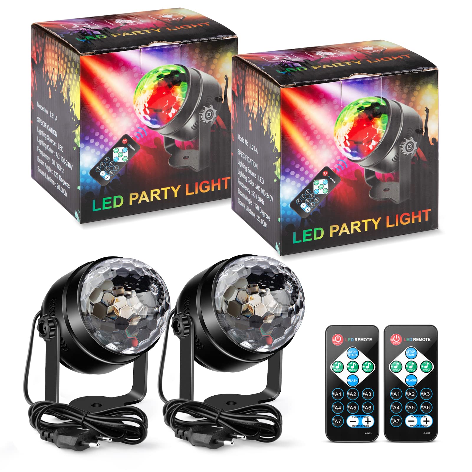 Litake Luces Discoteca, 2PCS Últimas UV Púrpura Luz de Fiesta 6 LED Bola Discoteca Sonido Activado DJ Luces con Control Remoto y EU Plug para coches Fiesta de Navidad Pub Boda