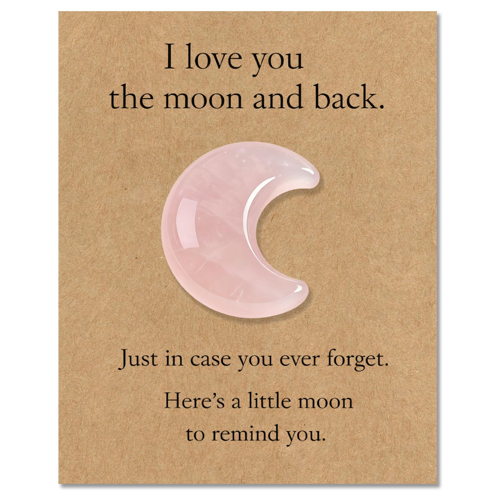 AIKOBAA Rose Quartz Moon Crystal Gift, I Love You to the Moon and Back, Healing Crystal for Daughter Sister Mum, Sympathy Gift, Meaningful Keepsake with Love Card