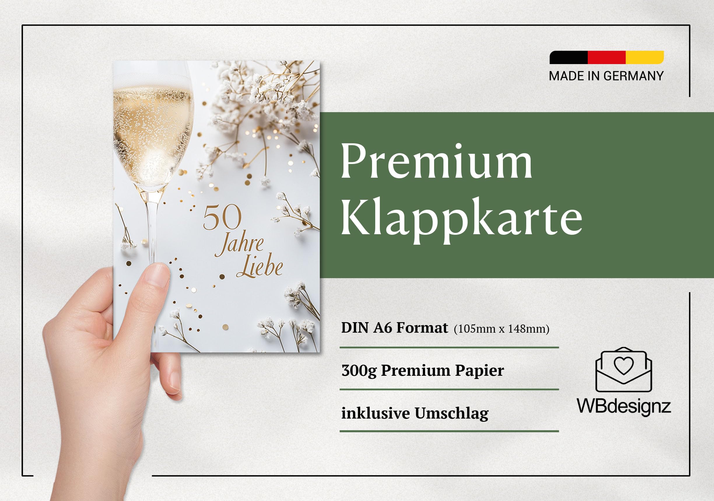 Handgemachte Glückwunschkarte Zum 40. Hochzeitstag – Mit Champagner-Gläsern, Strass & Glitzer, 22x22 Cm
