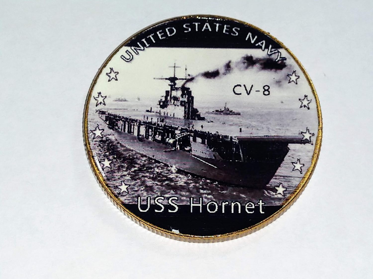 US Navy USS Hornet CV-8 Colorized Challenge Art Coin