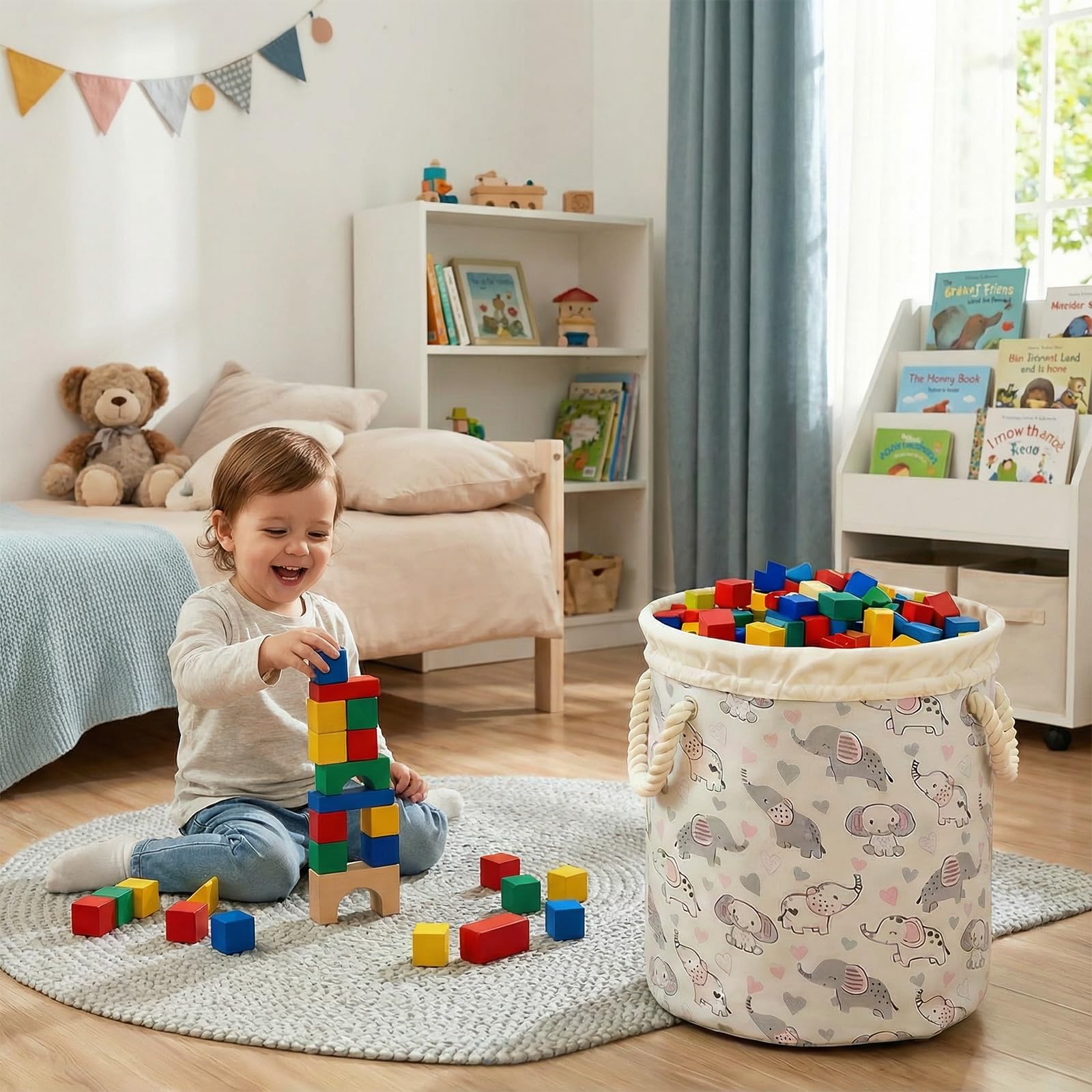 Laundry Basket 58L Toy Baskets for Kids Extra Large Baby Hamper Basket Nursery Hamper Foldable Toy Storage Baskets with Drawstring Closure - Image 3