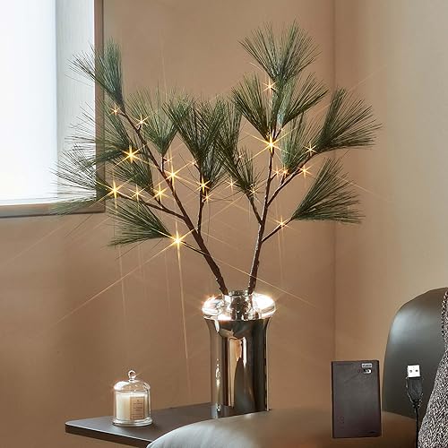 Miniatura 8 de LITBLOOM Ramas de sauce iluminadas plateadas con purpurina de 32 pulgadas, 120 luces LED con temporizador, funciona con pilas y enchufe USB, rama de