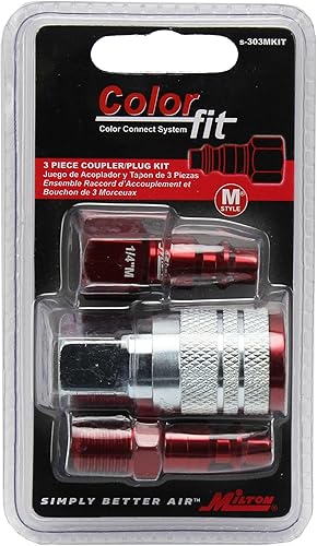 Miniatura 3 de Milton "ColorFit by Milton Kit de acoplador y enchufe (estilo M, rojo) - 14 pulgadas NPT (3 piezas)" (S-303MKIT)