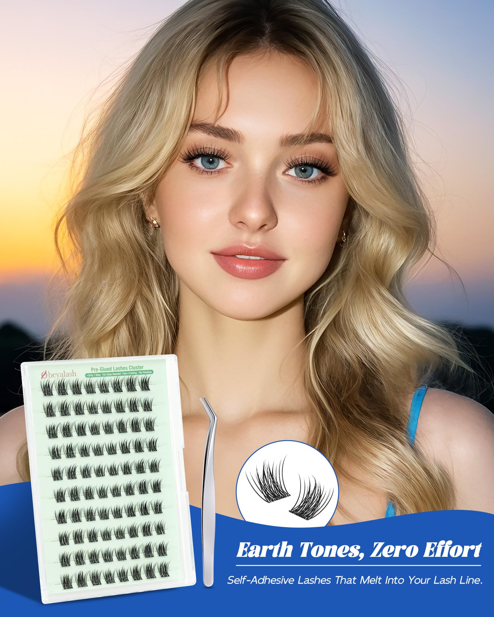 Obeyalash Ciglia Autoadesive Senza Colla Extension Press e go kit Senza Colla Ciglia Finte Ciuffetti Naturali Pre Glue Cluster Lashes con Pinzette Adatto ai Principianti (Kit-Naturali)