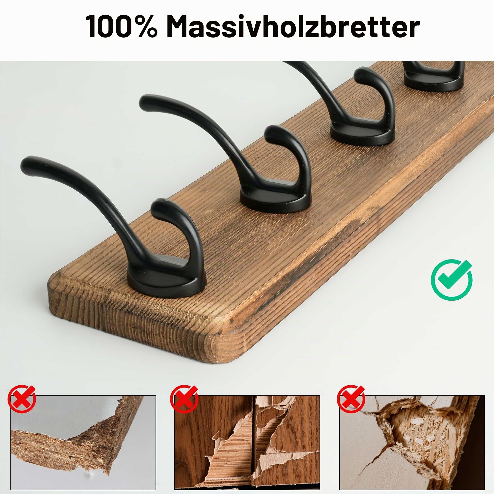WEBI Garderobenleiste,98cm Lang Garderobenhaken,Wandgarderobe Holz mit 10 Haken,Kleiderhaken Wand,Hakenleiste Garderobe,Jackenhalter Wand für Mäntel,Jacken,rustikal braun