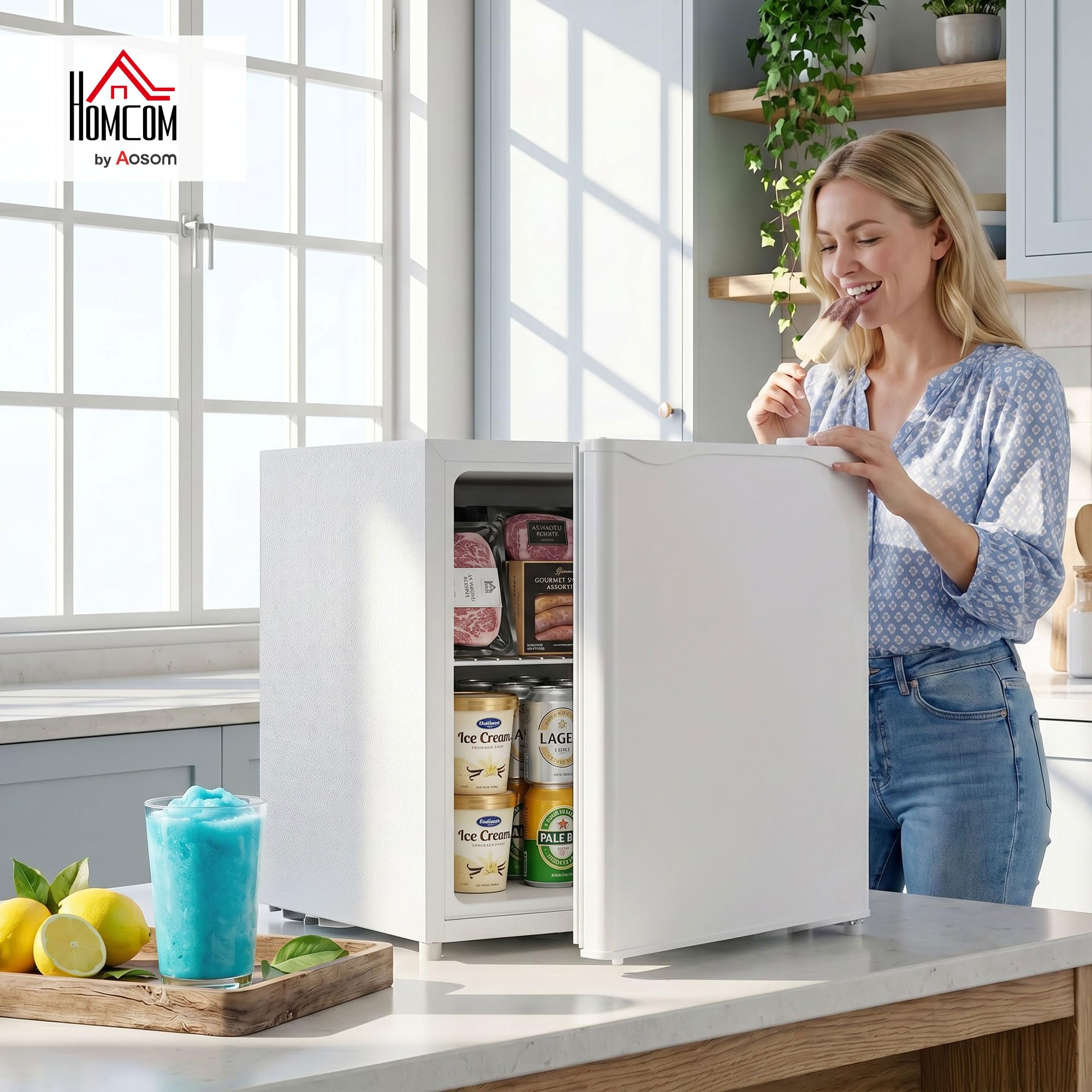 HOMCOM Mini Freezer Countertop, 1.1 Cu.Ft Compact Upright Freezer With Removable Shelves, Reversible Door For Home, Dorm, Apartment And Office, White on Fridge.com - View 2