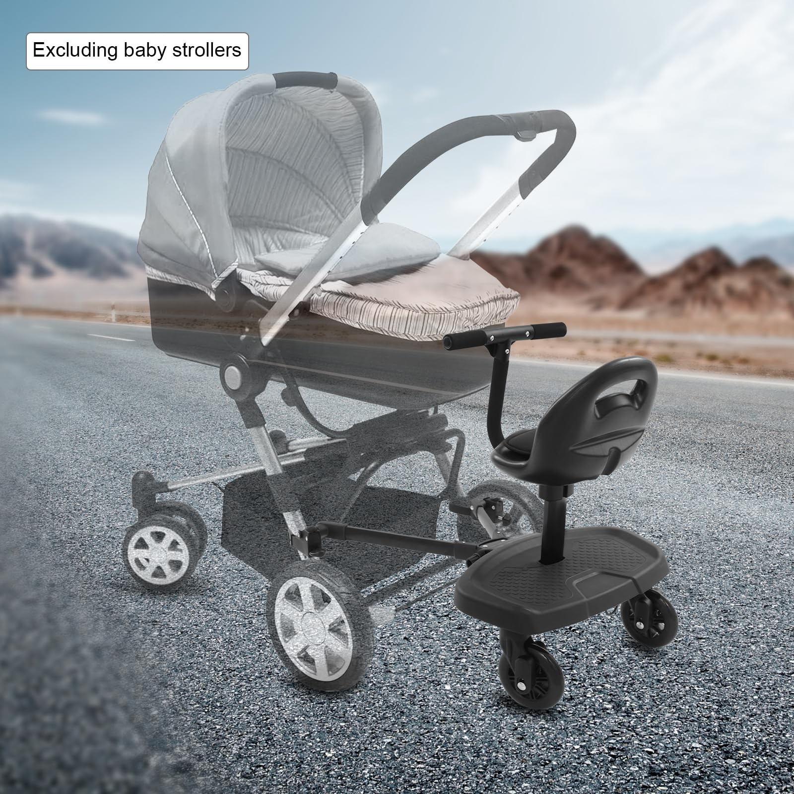 Buggy Board avec siège, portable, marchepied pour poussette, accessoire universel pour enfants de 2 à 6 ans, charge maximale : 50 kg