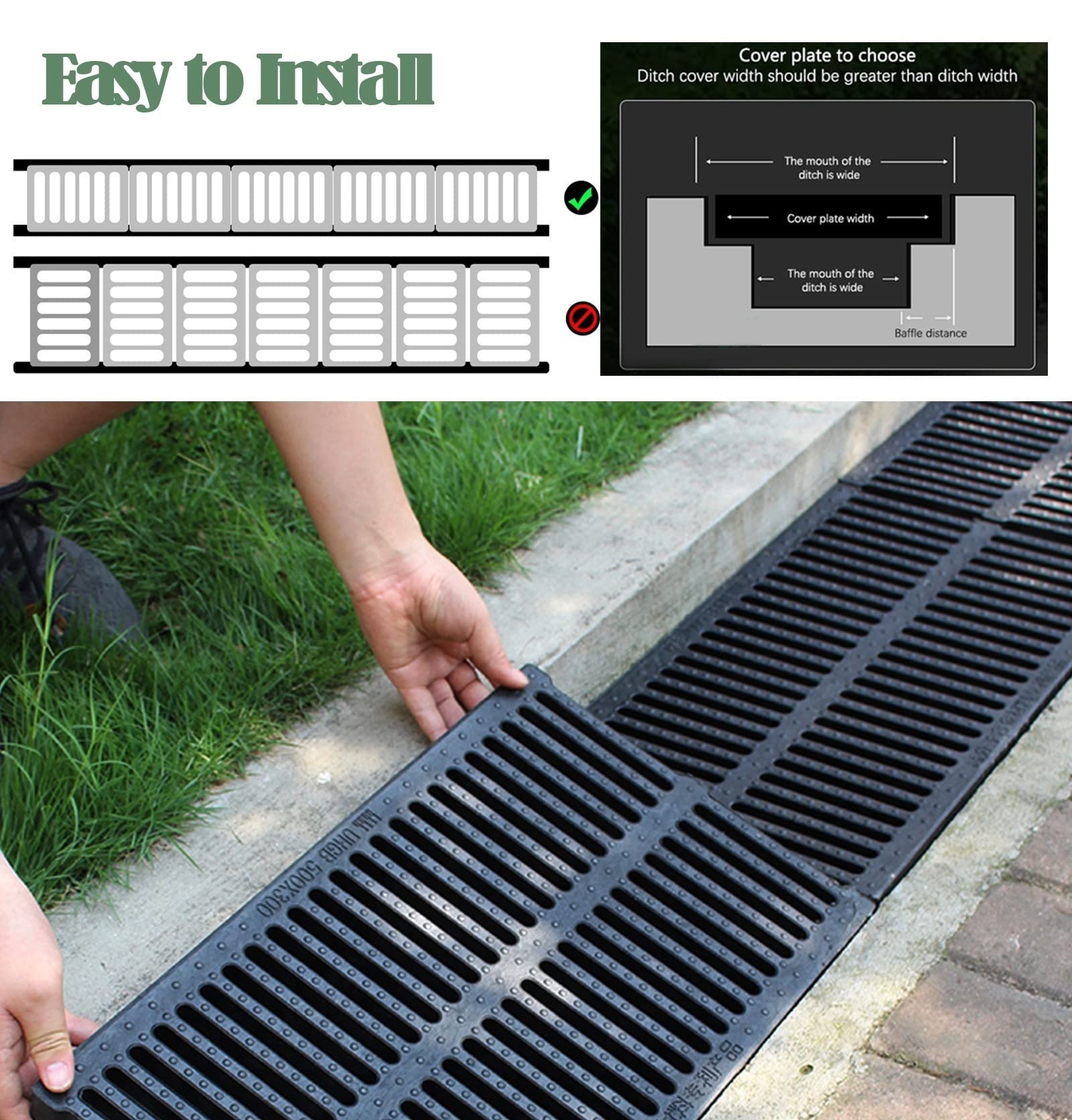 Earnmore Caniveau Exterieur Grille de Drainage, Grille Caniveau, Systèmes De Drainage, Caniveau Exterieur, Caniveau Terrasse, Jardin Grilles, pour Cour, Route, Parc,50x20x2cm(19.7x7.9x0.79in)