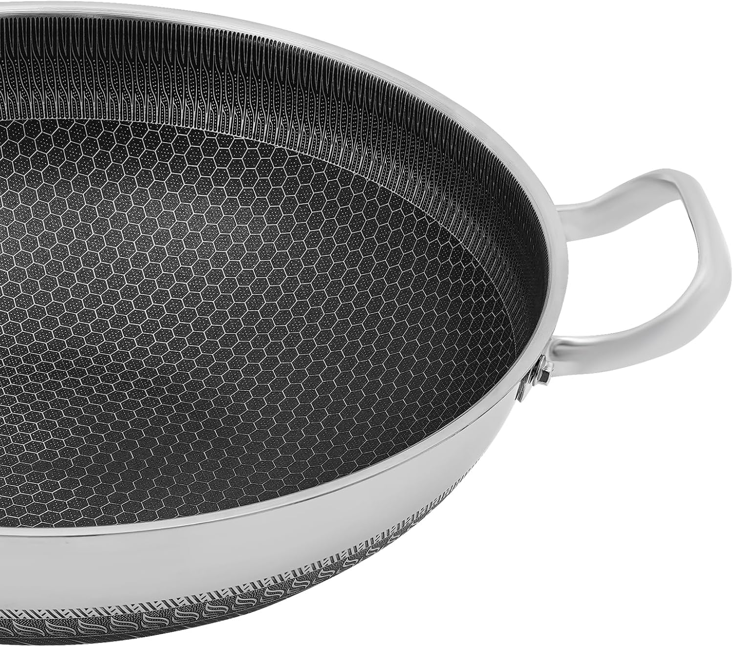 14 Inch Tri-Ply Stainless Steel Pan, Nonstick Paella Pan with Glass Lid, Large Skillet, Honeycomb Frying Pan - Oven & Induction Safe, Cookware for Sauteing Stir Fry