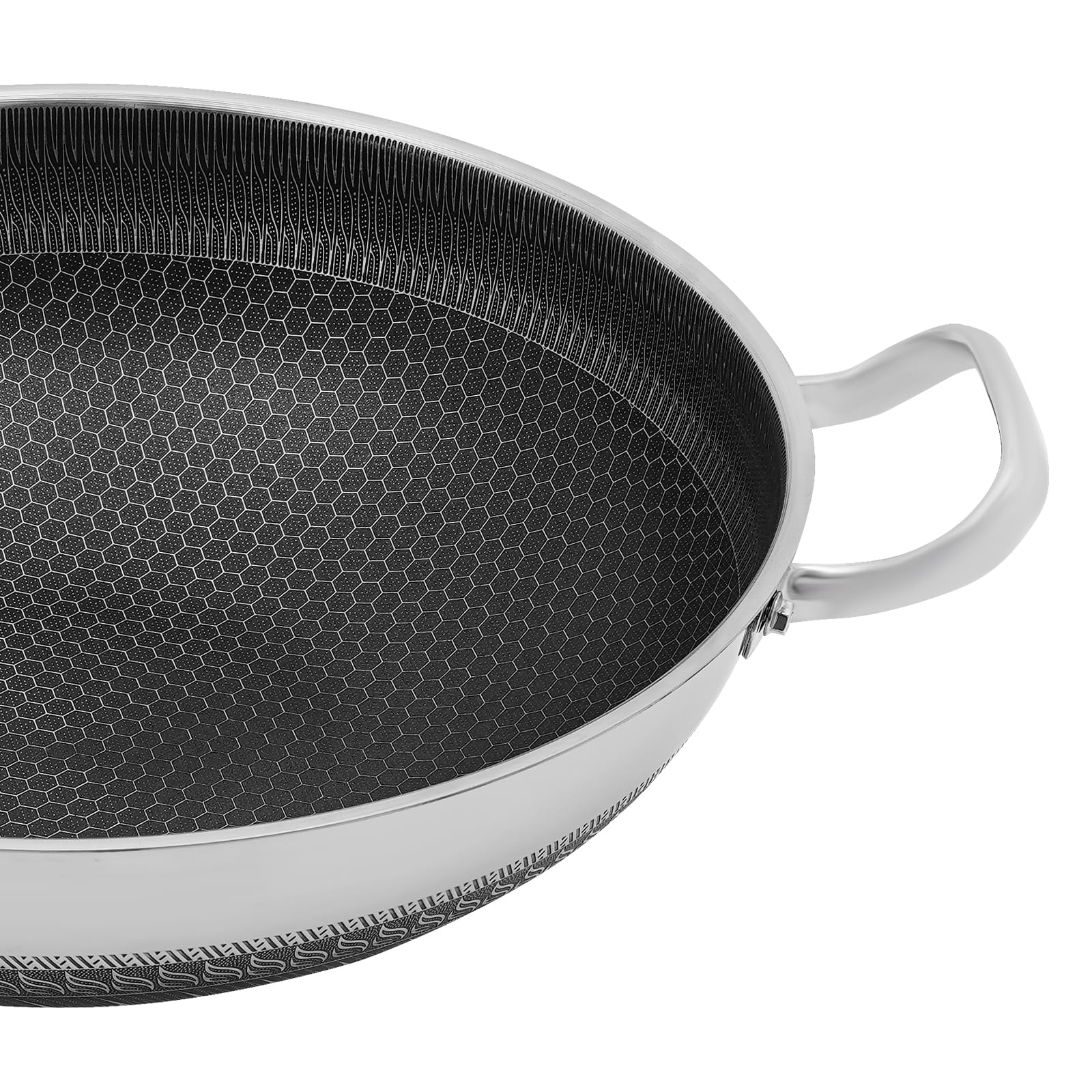 Padella antiaderente da 36 cm, in acciaio inox 410, diametro 13,98 pollici, profondità di 3,86 pollici, struttura a nido d'ape, padella interna senza rivetti