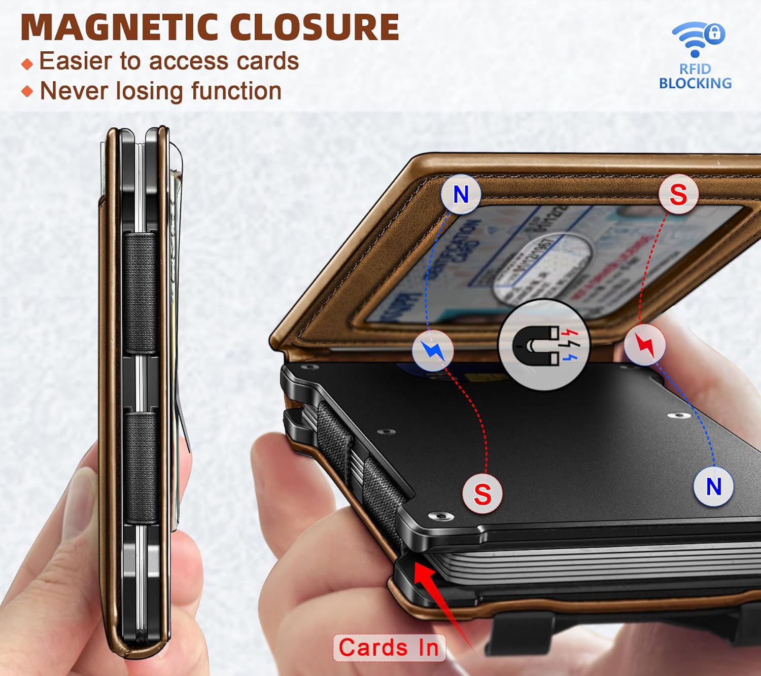 KEMISANT Men Wallet- Slim Wallet Money Clip For Gift Men in Front Pocket 12Cards-Metal Case with Magnetic Flip - Image 4