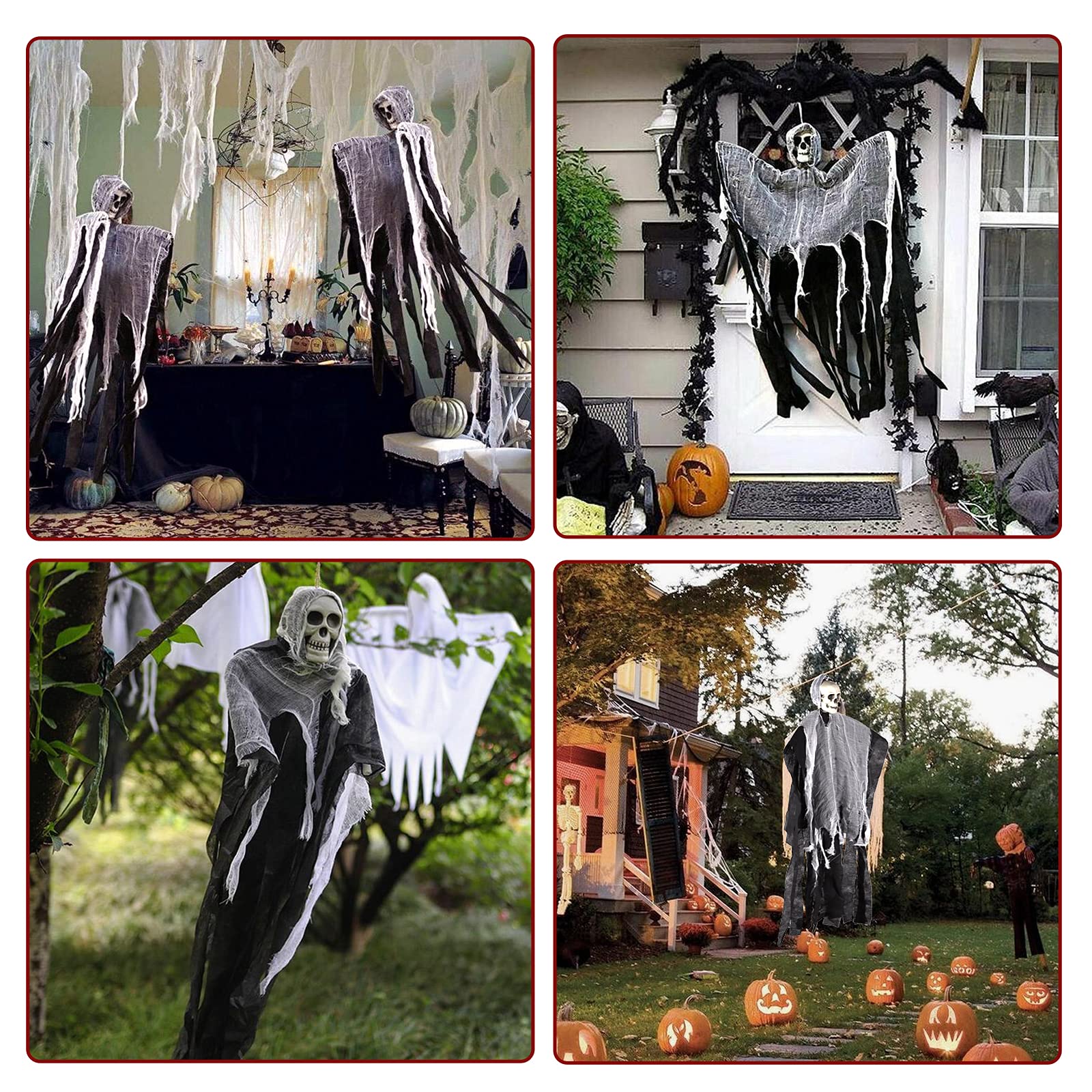 Squelette Suspendu Halloween 2 Pièces 34x45cm - Décoration Fantôme Horreur Intérieur Extérieur
