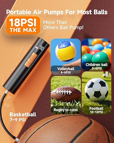 Miniatura 2 de MEUCI Electric Ball Pump for Sports Balls, 18 PSI Fast Portable Ball Pump with Pressure Gauge, Air Pump Inflation for Basketball, Football, Soccer,