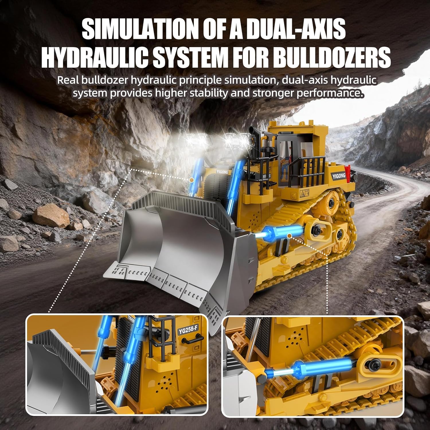 RC Bulldozer Toy with Metal Blade, Light and Sound, 9CH 2.4GHz Remote Control Construction Truck, Tractor Dozer Toys for Boys Kids Ages 3-12 Year Old, Christmas Birthday Gifts