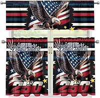 Vista 63 de Juego de 250 cortinas de cocina con bandera estadounidense para ventanas, fácil de instalar, cortinas cortas de 24 pulgadas con bolsillo para barra
