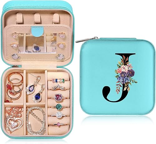 Joyeros para mujer, joyero azul, caja organizadora de joyas personalizada, caja de joyería pequeña de artículos esenciales de viaje, joyero de viaje