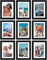 Vista 1 de Vittanly 5x7 Picture Frames Set of 9, Shatter Resistant Plexiglass, Display 4x6 Pictures with Mat or 5x7 without Mat, Photo Frames for Wall or Black