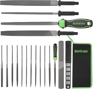 Hurricane 21-Piece Interchangeable Metal File Set: 8" Flat, Triangle, Half-Round, Round Files + 12 Needle Files, Quick-Change Handles & Storage Bag