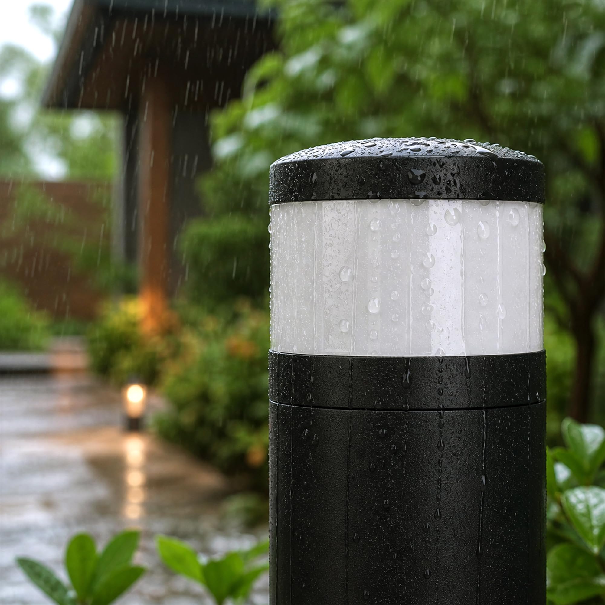 SSC-LUXon PALISO Energiesäule Garten mit Licht und 2 Steckdosen outdoor - schwarze Pollerleuchte außen led IP44 inkl. G9 3W warmweiß