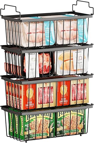 4 Pack Freezer Organizer Bins(14.6‘’L X 7.1‘’W X 5.2‘’H) Suitable for 5-7 Cu.Ft Chest Freezer Sort Frozen Meats | Stackablet Chest Freezer Organizer