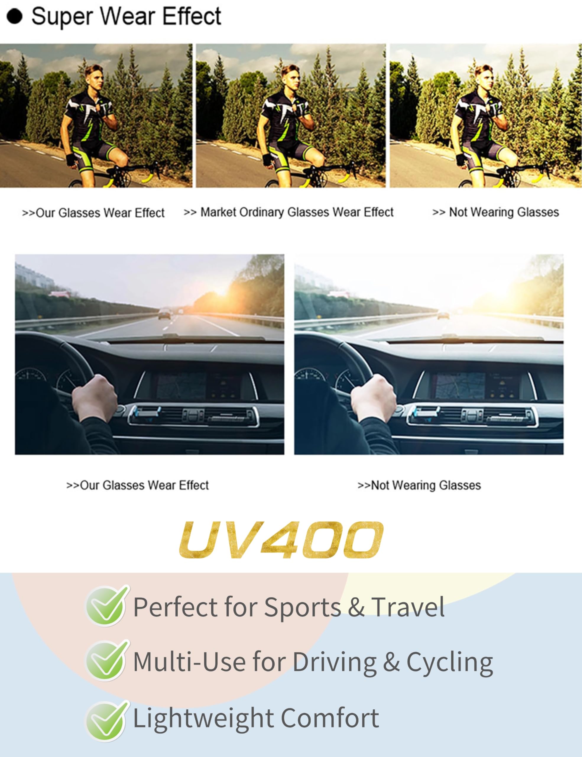Lunettes de soleil pour le cyclisme et la course à pied - Bras amovibles - Lentille légère en polycarbonate - Lunettes de sport en plein air - Plusieurs couleurs