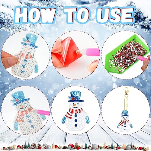 Miniatura 4 de BBTO 15 piezas de llavero de pintura de diamante de Navidad adornos de arte de diamantes de invierno muñeco de nieve, guantes de invierno,