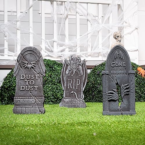 Miniatura 8 de JOYIN Lápidas de Halloween de 17 pulgadas para decoración de tumbas al aire libre (paquete de 5), decoraciones de lápidas de cementerio de espuma y