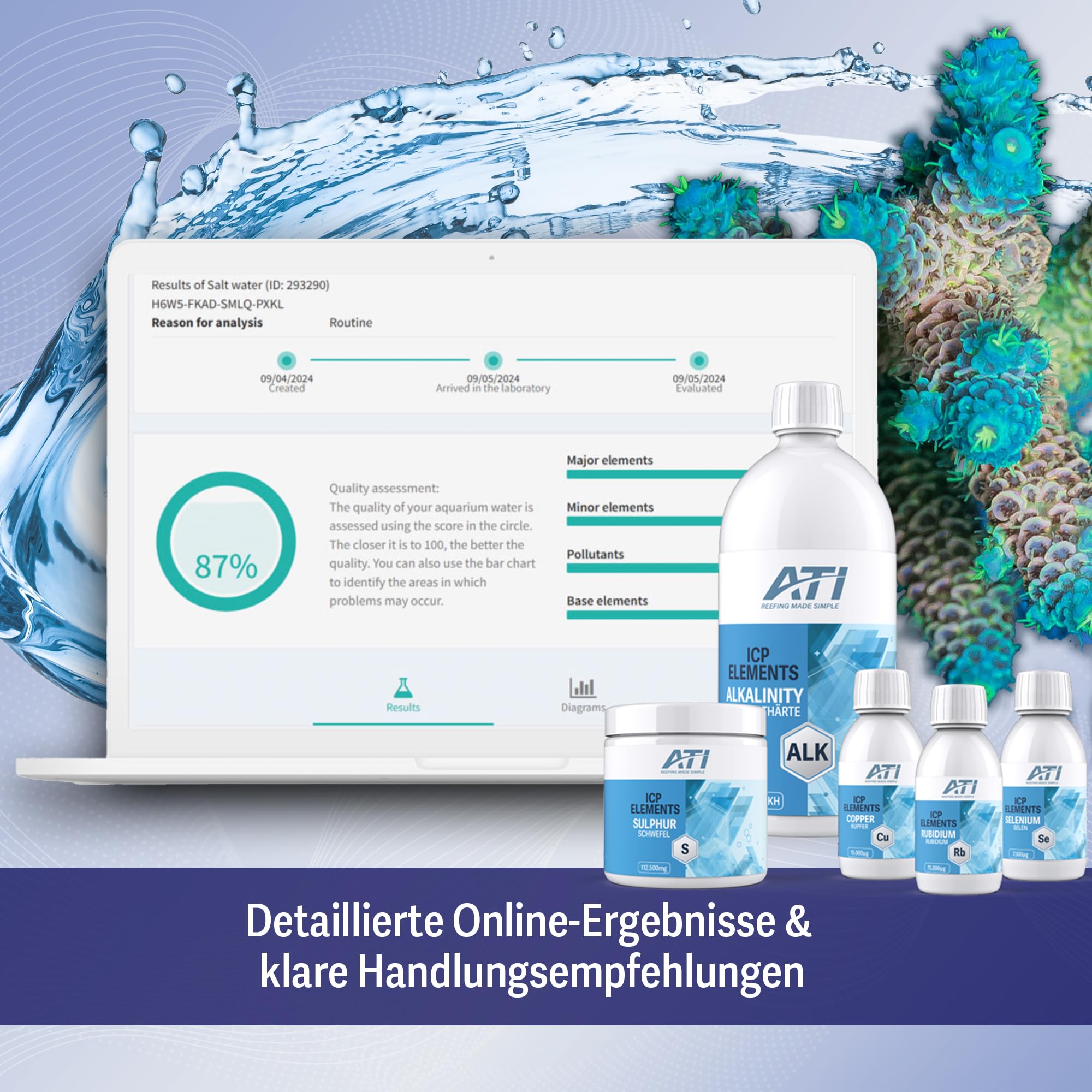 ATI ICP Test Meerwasser Pro Laboranalyse mit Osmosewasser Analyse für Meerwasser Aquarium 1er Set inkl. Rückversand DE