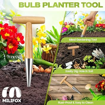 Hand Dibber,Bulb Planter Tool,Dibber Tool with Light Weight Wooden Handle for Planting Seeds and Bulbs