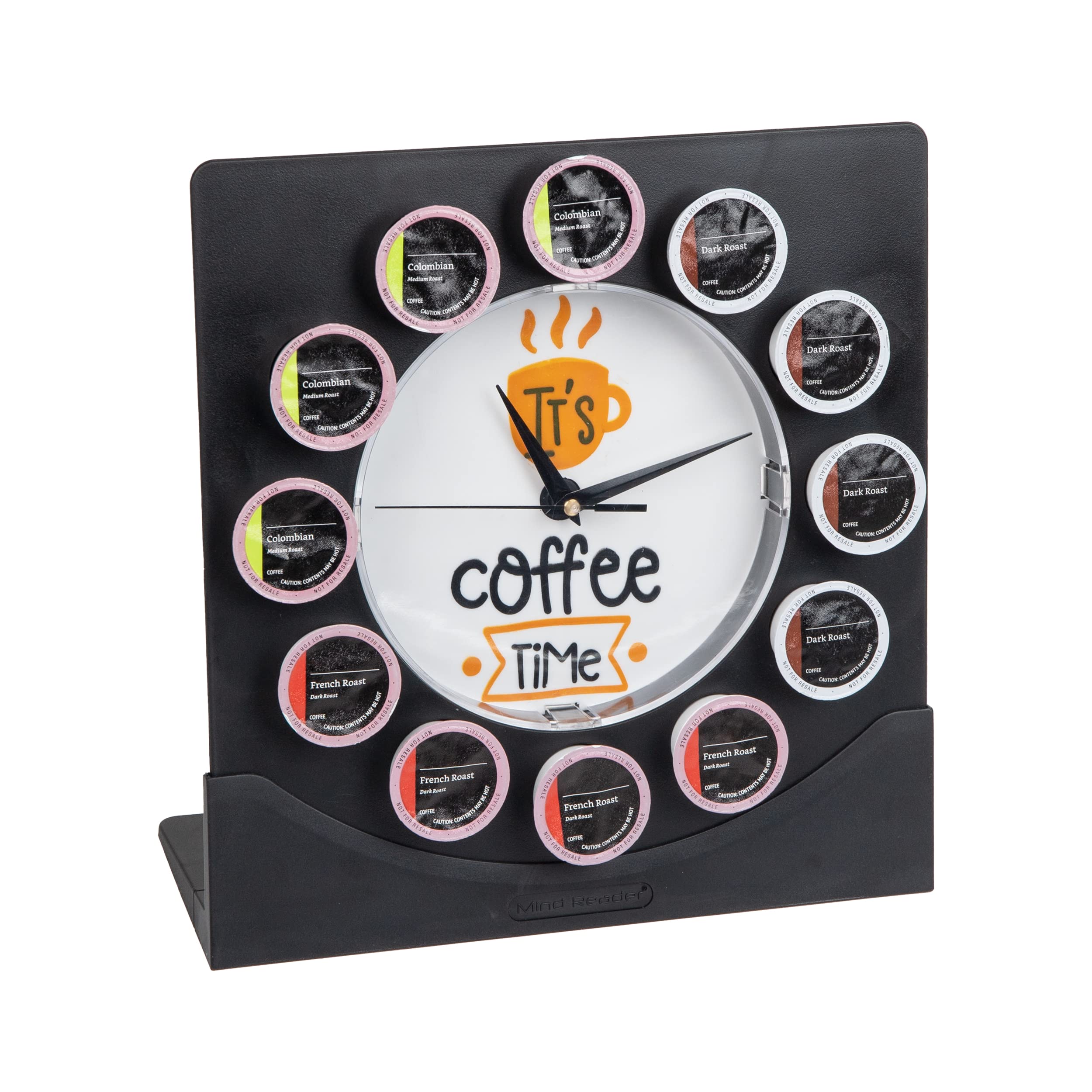 Mind Reader Single Serve Coffee Pod Clock, 12 Pod Capacity, Countertop or Wall Mount, 12.5" L x 4.25" W x 12.25" H, Black