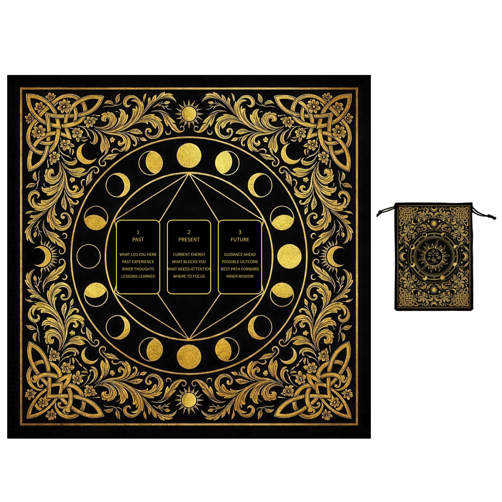GLOBLELAND Keitel Tarot Cloth with Tarot Card Storage Bag Curled Grass Pattern Square Velvet Tarots Tablecloth for Divination Wiccan Witchcraft Supplies Tool