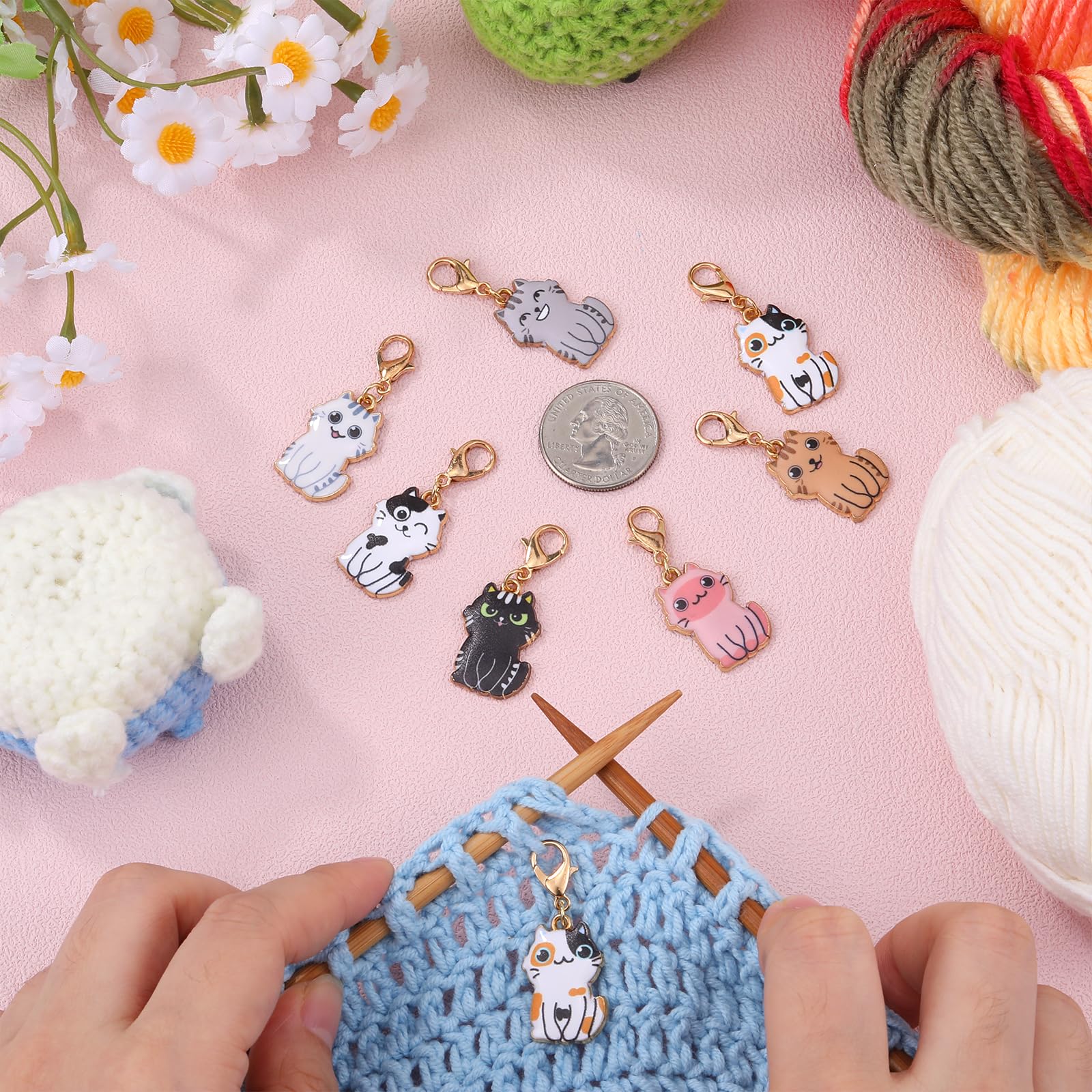 COGCHARGER 14Pcs Cat Stitch Markers Alloy Enamel Removable Crochet Knitting Markers with Lobster Clasp Charms for Sewing Knitting Weaving Accessories DIY Craft - Image 4