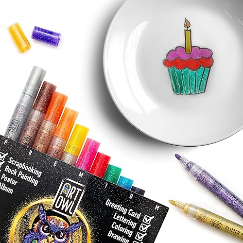 Miniatura 7 de Rotuladores de pintura acrílica con purpurina, bolígrafos medianos para pintura roca, piedra, cerámica, vidrio, madera, tela, tarjetas, lienzo,