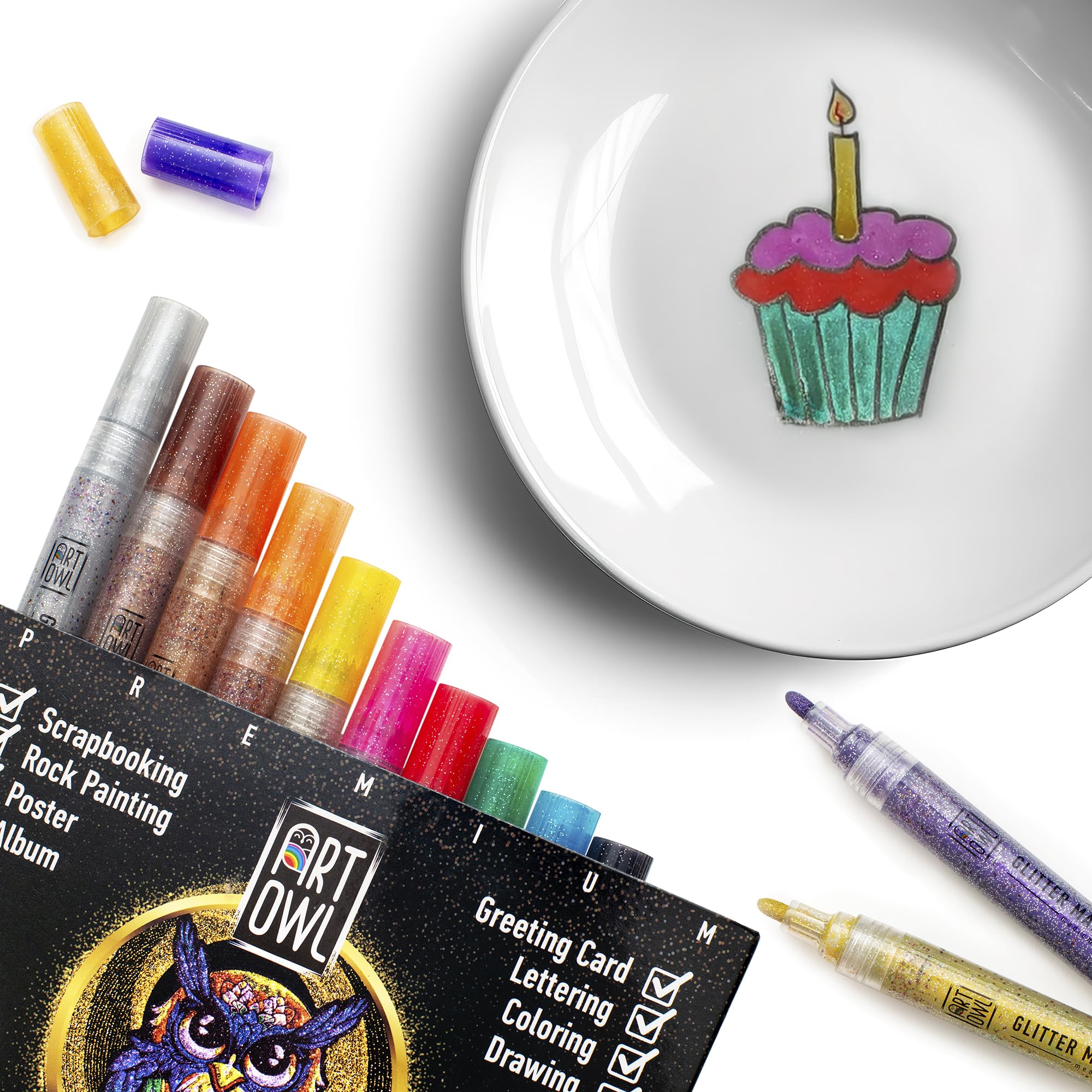 Rotuladores de pintura acrílica con purpurina, bolígrafos medianos para pintura de roca, piedra, cerámica, vidrio, madera, tela, fabricación de tarjetas, lienzo, manualidades, juego de 12