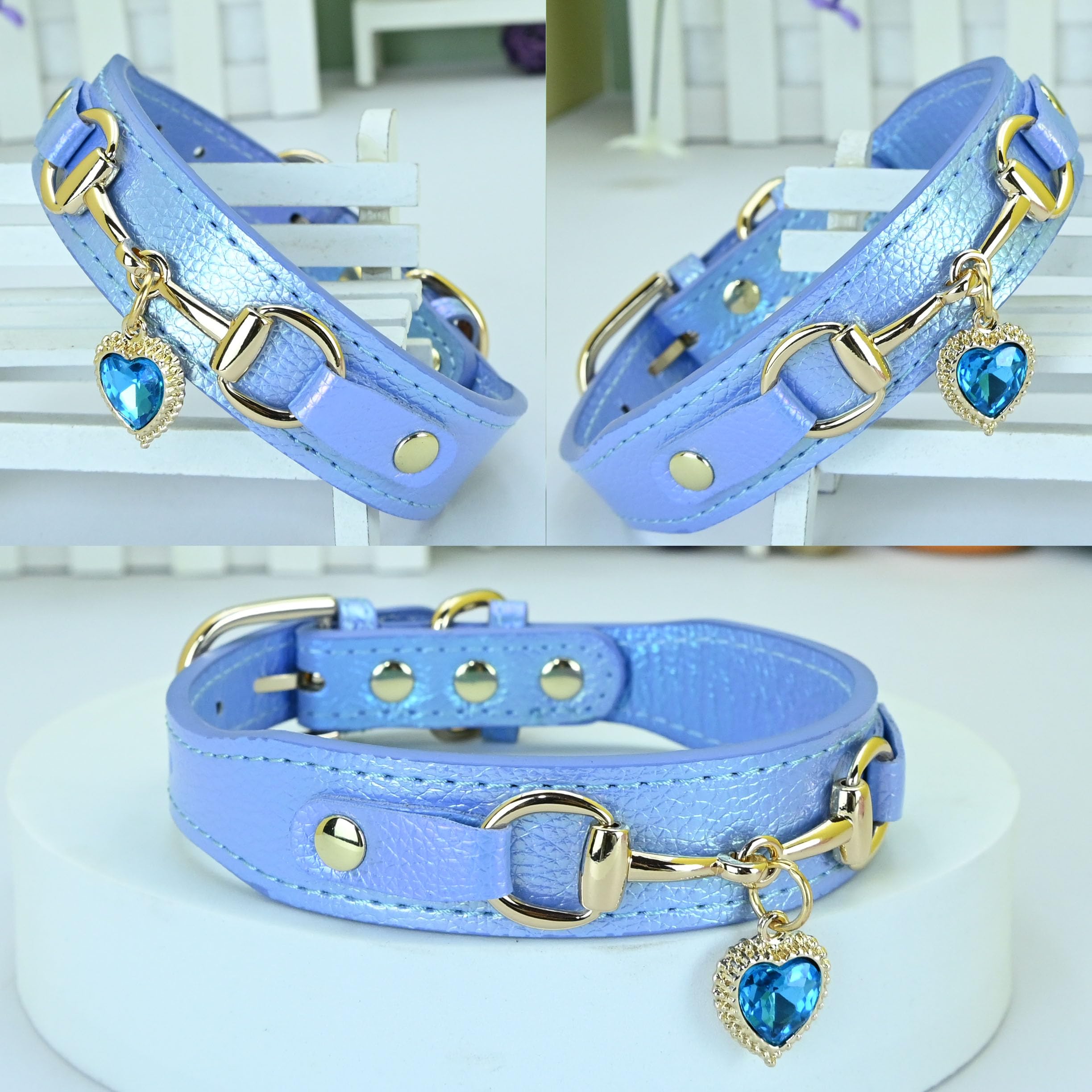 Newtensina Fashion Cute Dog Collar with a Alloy heart shaped Pendant for Small Dogs Cats - Blue - M - Image 2