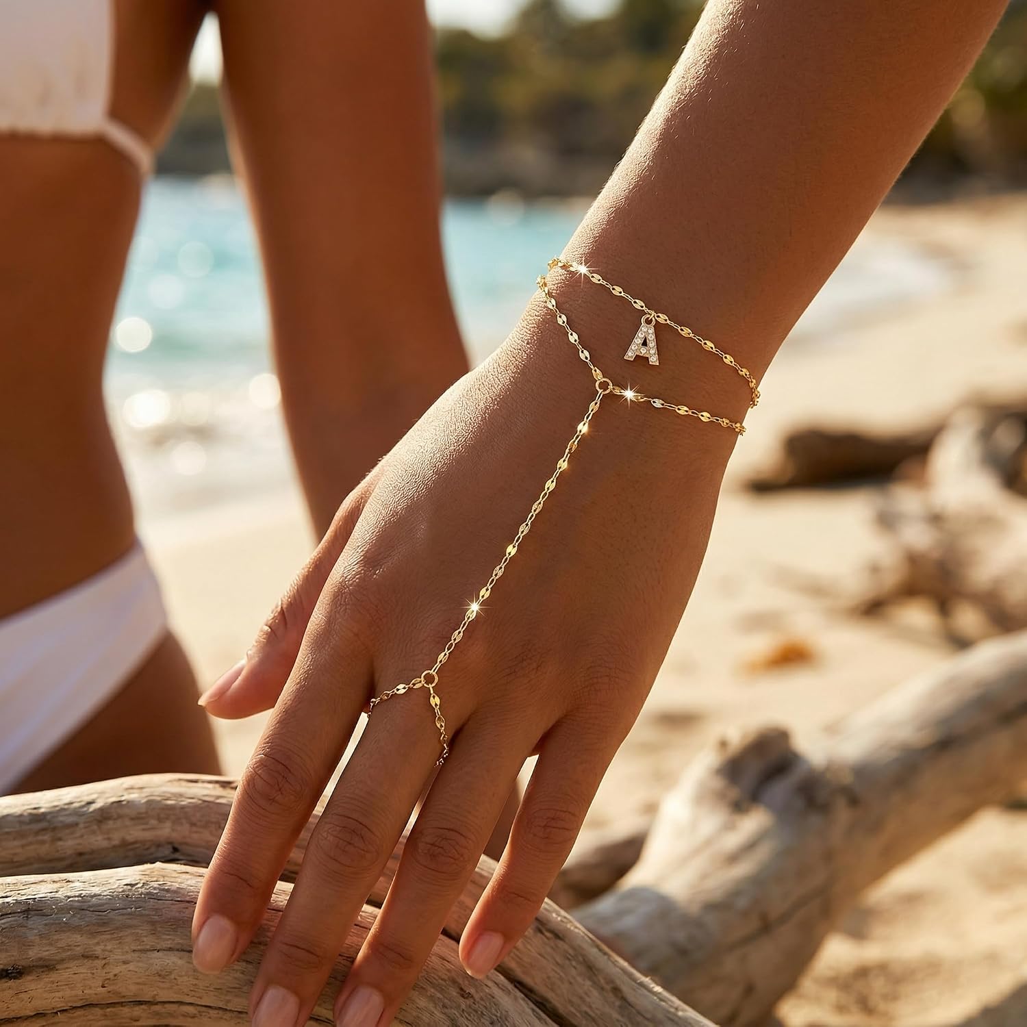 Hand Chain Bracelets for Women Ring Bracelet Hand Chain Gold Charm Initial Bracelets Summer Beach Jewelry Dainty Trendy Birthday Gifts for Women