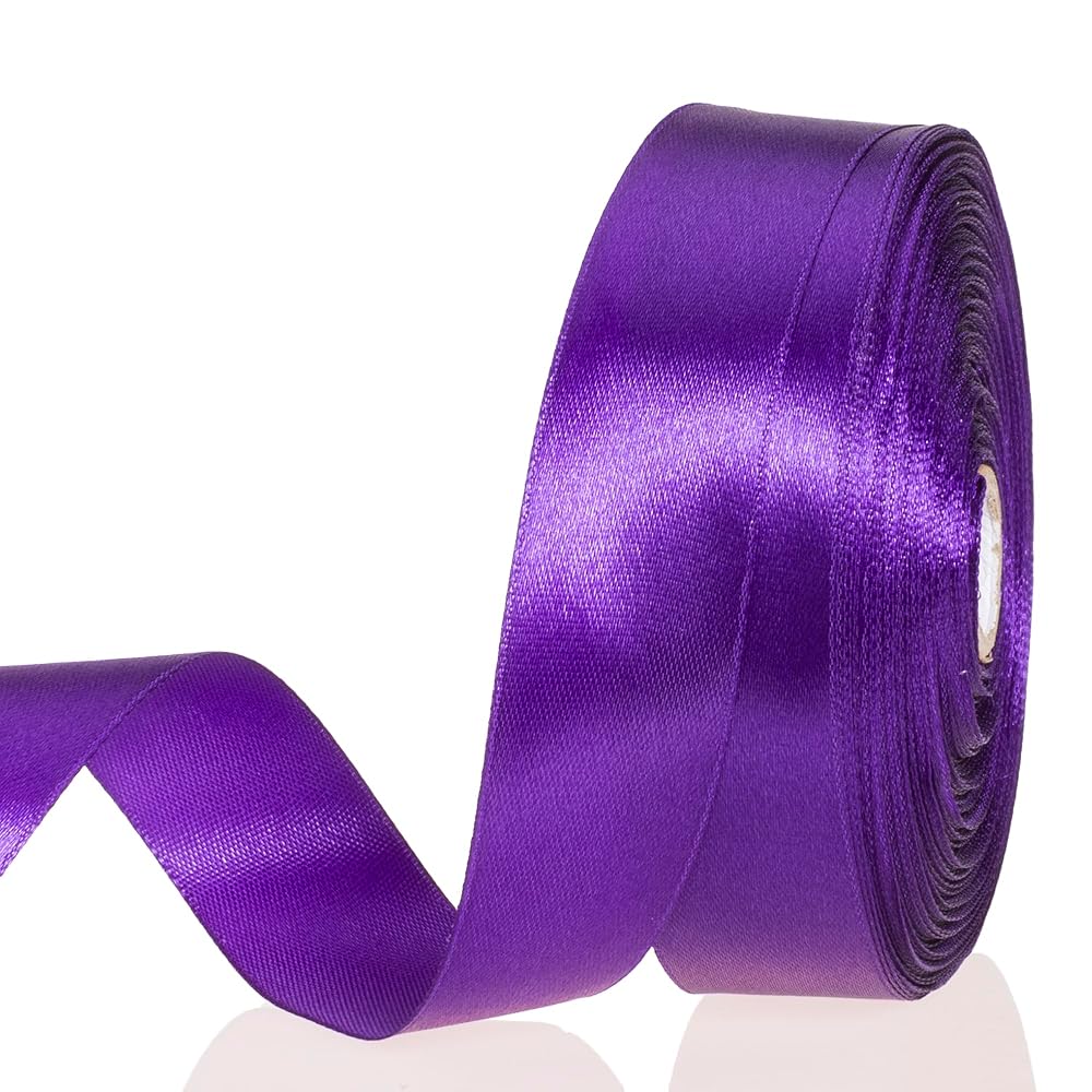 YASEO 1 Inch Purple Solid Satin Ribbon, 50 Yards Craft Fabric Ribbon for Gift Wrapping Floral Bouquets Wedding Party Decoration