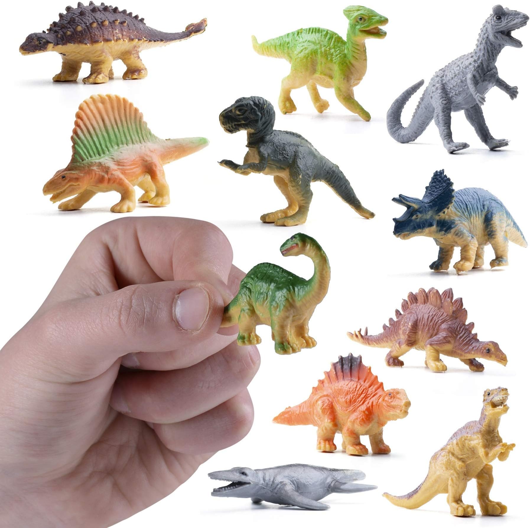 PREXTEX Mini Dinosaur Figures Toys Box (12 Count) | Best for Party Favors Easter Eggs Filler Plastic Small Cupcake/Cake Toppers