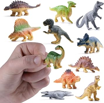 PREXTEX Mini Dinosaur Figures Toys Box 12 Count | Best for Party Favors, Plastic Small Cupcake/Cake Toppers
