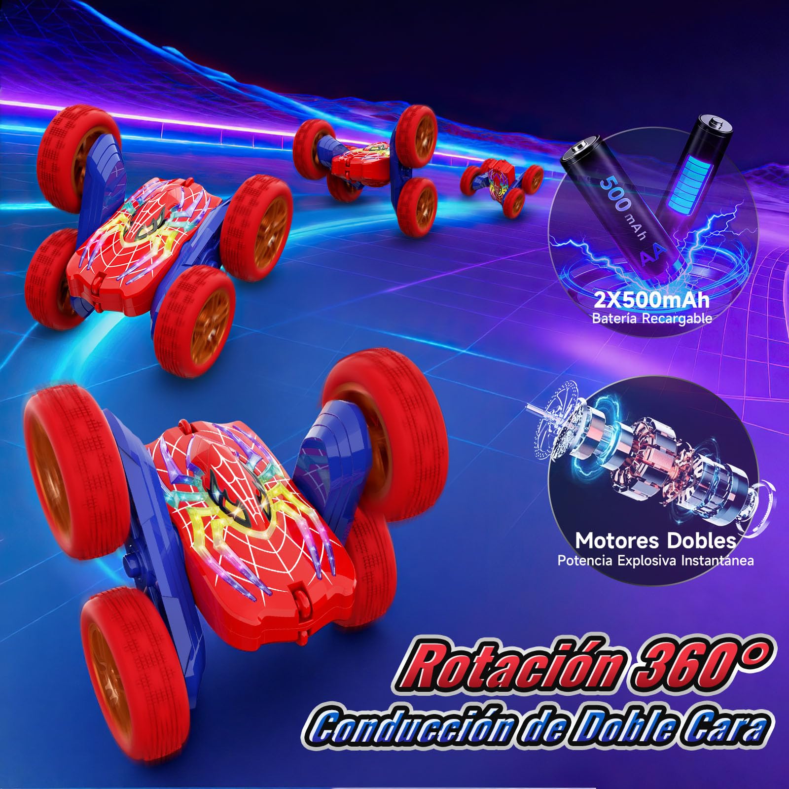 Coche Teledirigido 3-12 Niños, 2.4Ghz 4WD Coche AcrobáTico RC Monster Truck Camiones 360 Grados De RotacióN, 5 Efectos de Luz, Juguetes Niños 4 5 6 7 8 9 10 11 12 Años Regalo Cumpleaños/Navidad