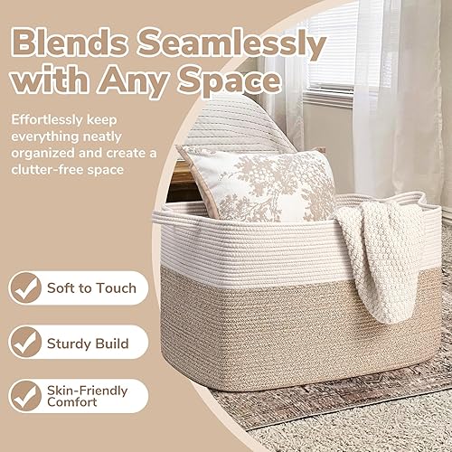 Vista 78 de Goodpick Cesta grande de almacenamiento de juguetes, cestas de cuerda de algodón gris para bebés, niños, cesta de almacenamiento tejida con asa