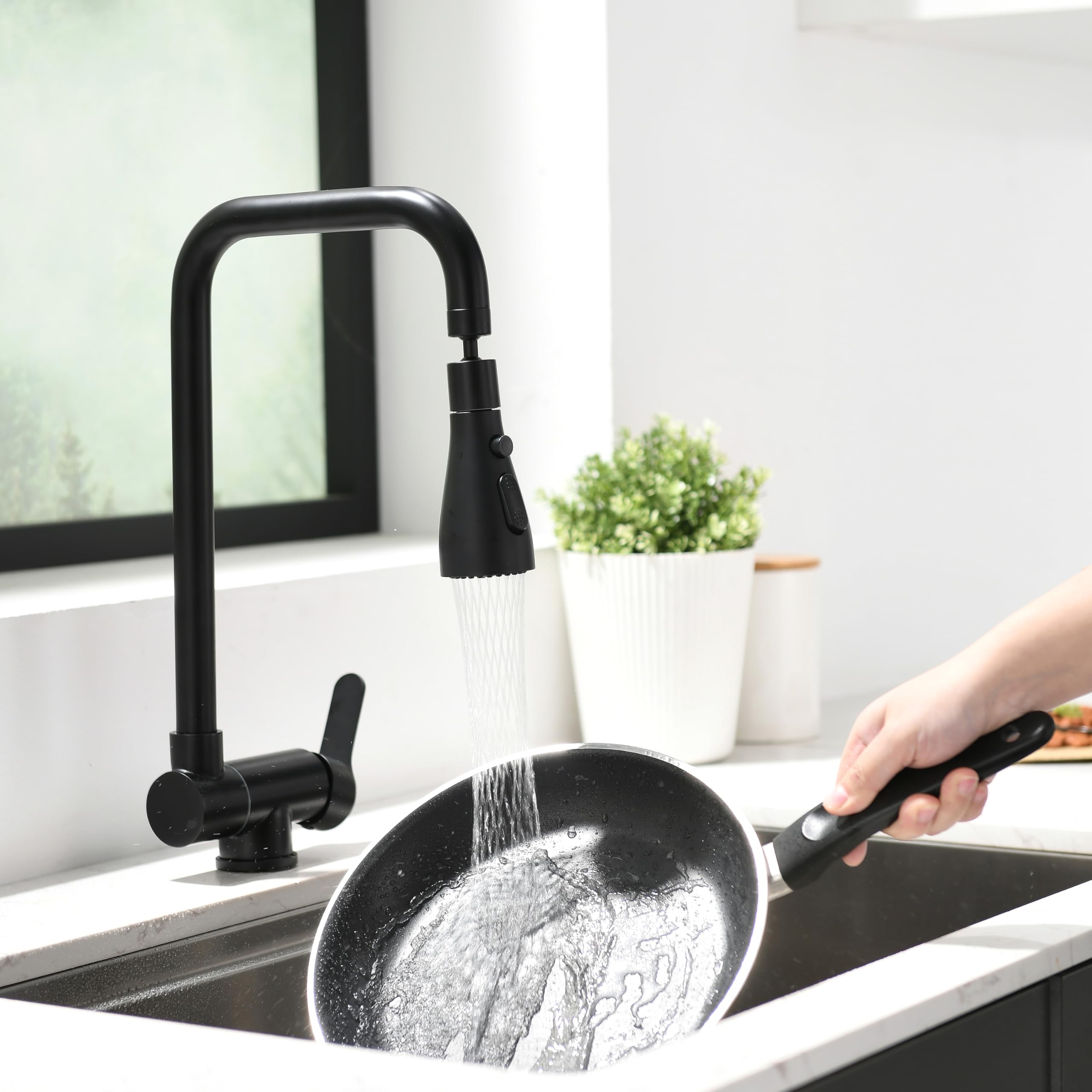 Rubinetto Cucina Abbattibile Sottofinestra,rubinetto Cucina Pieghevole 3 Modalità Di Scarico Dell'acqua,miscelatore Sottofinestra Cucina Rubinetti Da Cucina Acciaio Inox 304 (nero)