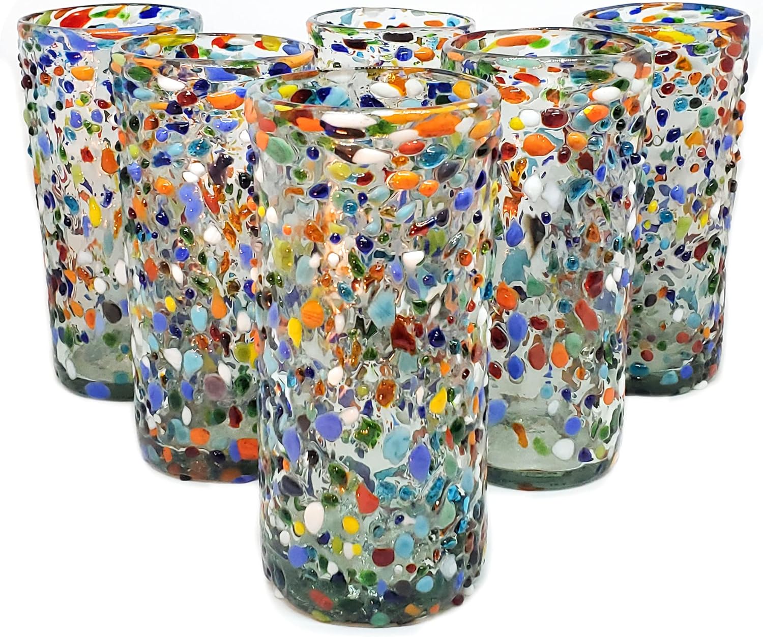 Confetti Rocks 20 oz Tall Iced Tea Glasses, set of 6, Mexican Handmade Multicolor Glassware, Recycled Glass, Lead & Toxin Free (Tall Iced Tea)