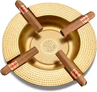 Cinzeiro de charuto, 4 compartimentos, inquebrável, grande anel, para decoração externa/interna, com 4 suportes para charutos, bandeja de metal para homens (dourado)