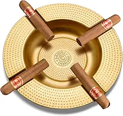 Cinzeiro de charuto, 4 compartimentos, inquebrável, grande anel, para decoração externa/interna, com 4 suportes para charutos, bandeja de metal para homens (dourado)