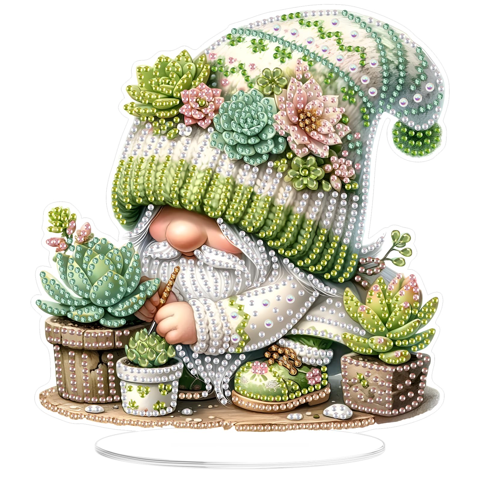 MOGTAA Gnomes Diamond Art Desktop Ornaments, 5D Special Shaped Succulents Diamond Painting Kits for Adults Beginners, Crystal Diamond Painting Gem Art Kits for Home Office Table Decor Gift