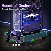 Vista 7 de Soporte de torre ajustable para computadora con ventilador enfriador y luz, soporte de PC para piso, soporte de CPU móvil con 4 ruedas giratorias