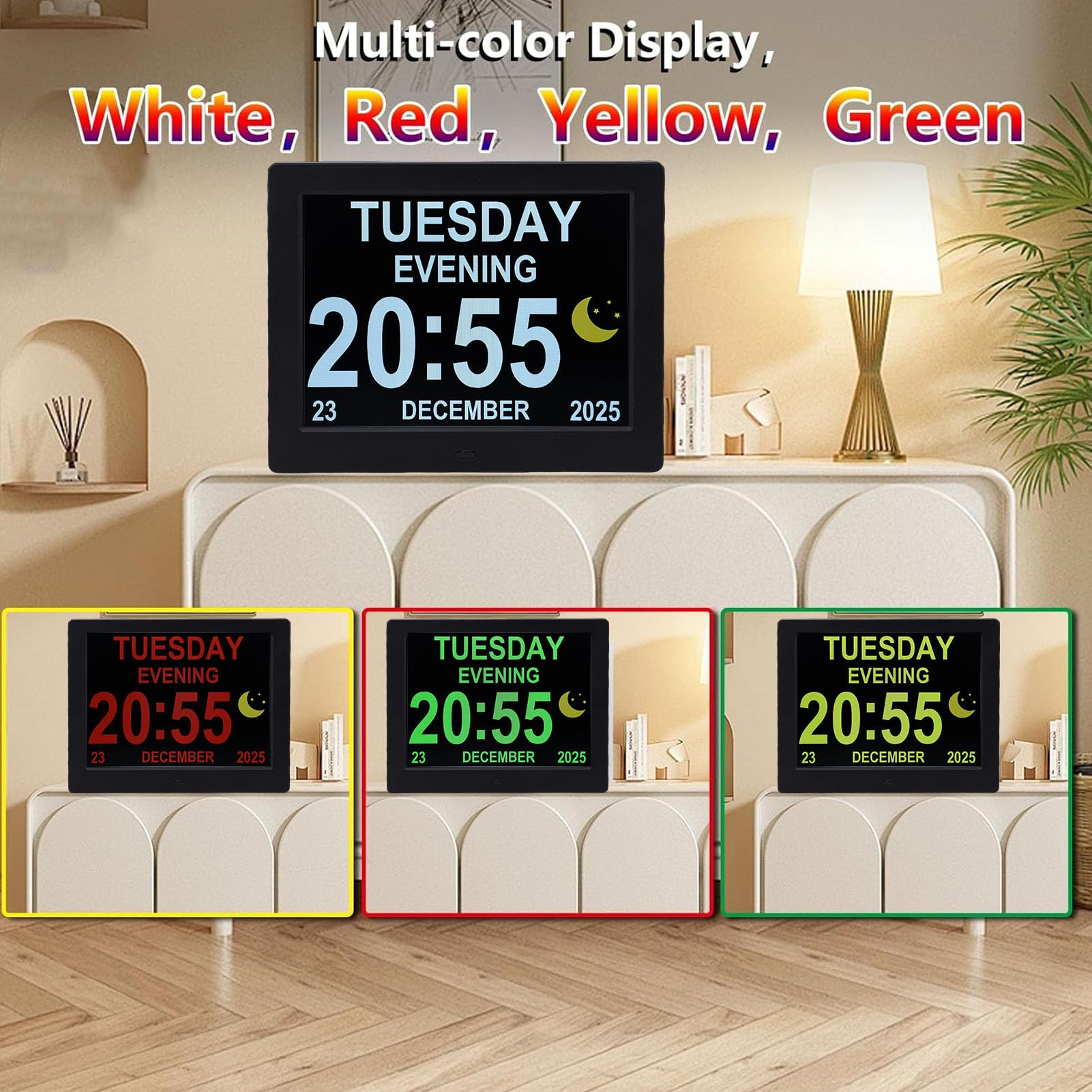 Tangxi Reloj Despertador Digital de 8 Pulgadas con Pantalla Clara y Control Remoto Multifuncional para Dormitorio y Sala de Estar